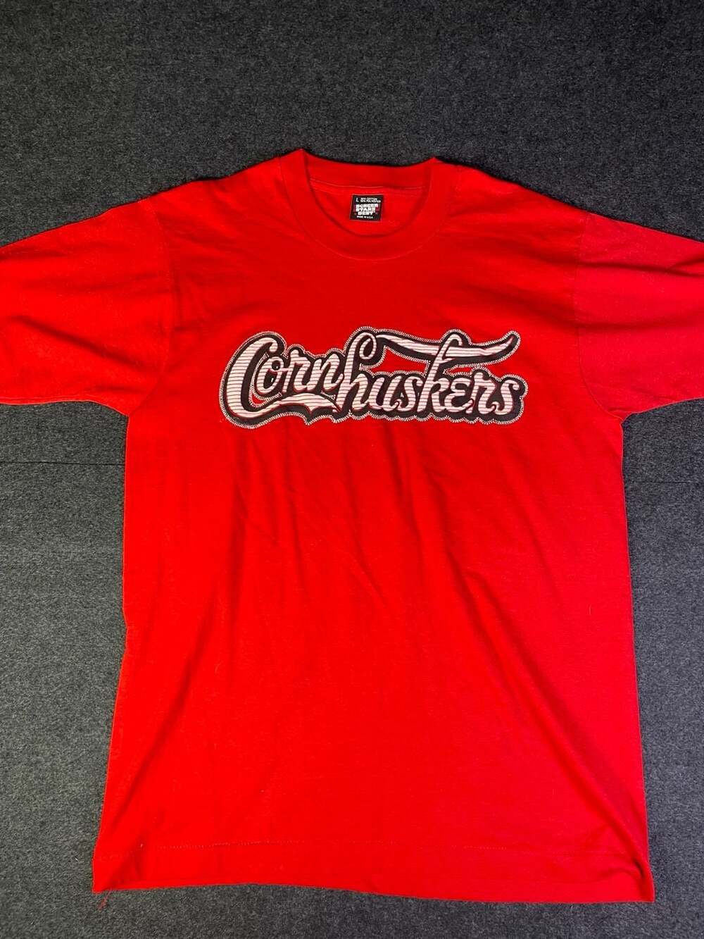 Screen Stars Cornhuskers T-Shirt Size L Red Vintage Graphic Tee